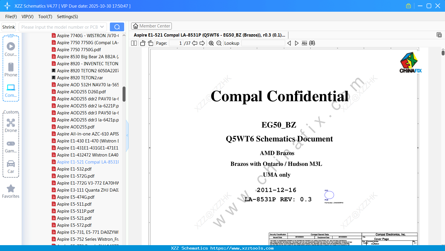 Laptop ACER Aspire E1-521 Compal LA-8531P (Q5WT6 - EG50_BZ (Brazos)), R0.3 (0.1)